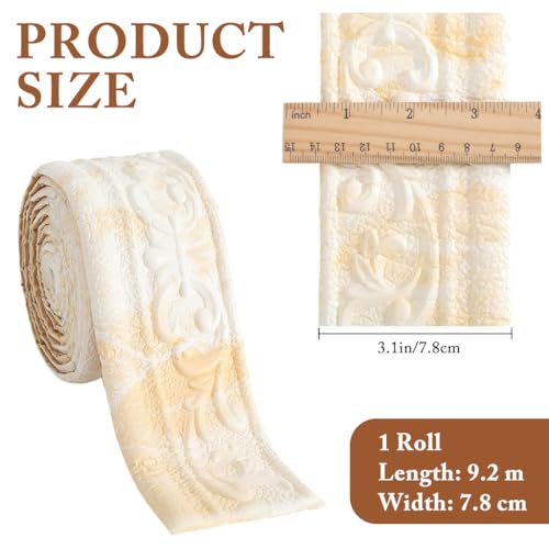 HASTHIP® 30Ft Trim Sticker Vintage 3D Embossing Decal for Home Decor Background Frame Cuttable Self-Adhesive Decorative Yellowish Border for Wall Photo 3 inches x 30Ft 3 PCS