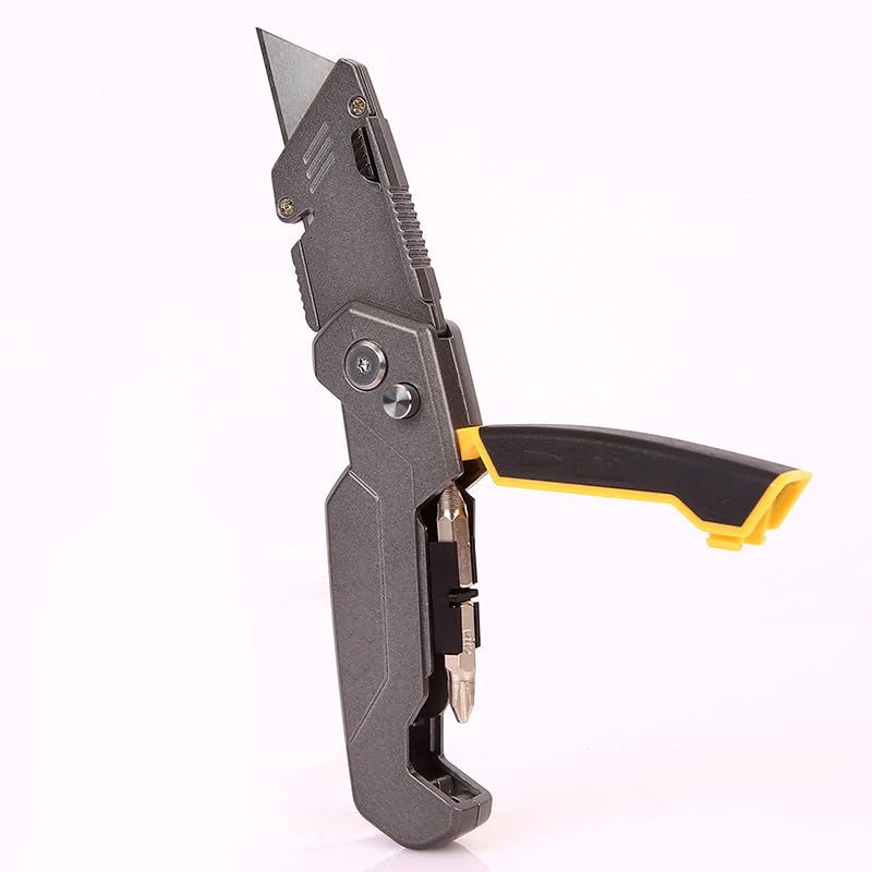 Serplex® Folding Utility Cutter,Box Cutter Retractable Heavy Duty with Pocket Clip,SK5 Quick-Change Box Blade Storage in Handle with 2 Extra Blades Included Great work for men & women