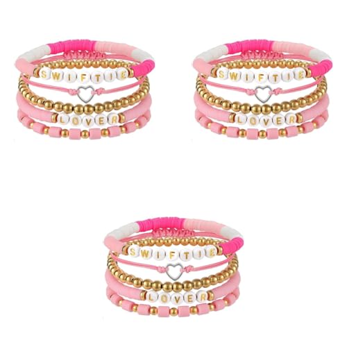 SANNIDHI® Taylor Bracelet for Woman Layered Clay Beads Bracelets for Teens Girls Letter Merch Kit Fans Gifts Elastic Stackable Y2K Aesthetic 3 PCS