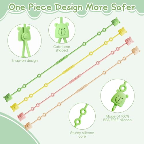 SNOWIE SOFT® 12PCS Baby Pacifier Anti-Lost Straps Easy Tie Up Food Grade Silicone Safe Chain Ties On High Chair Stroller Kawaii Cute Bear Clips Travel Essentials Assorted