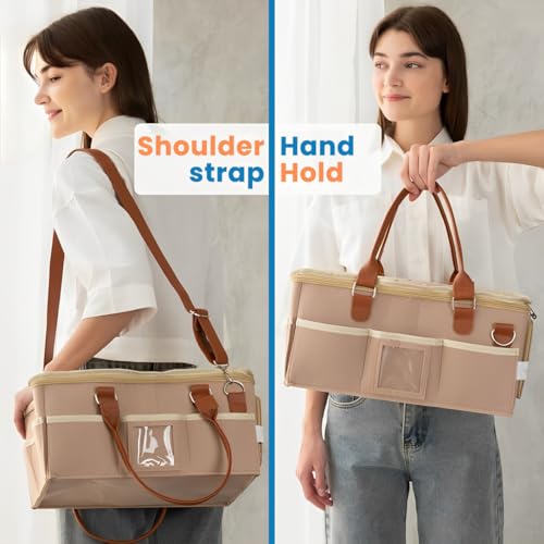 SNOWIE SOFT® Baby Diaper Bag Felt Caddy Organizer Basket with Handle Multi Compartments Carry All Mommy Newborn Supplies Zip-up Handbag Gift Khaki 2PCS