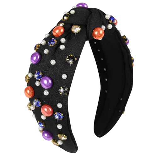 MAYCREATE® Women Headband Fashion Wide Headband Knotted Fabric Wrapped Headband Color Gem Ornament Headpiece Hair Fashion Piece Festive Headwear