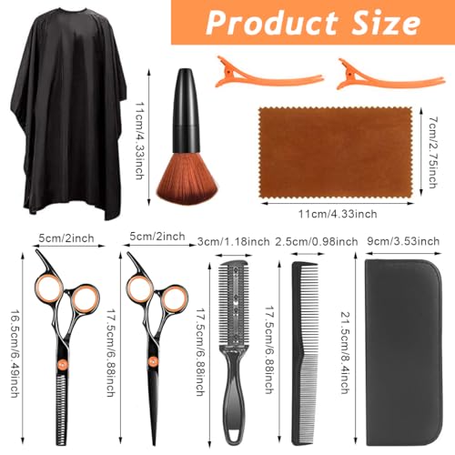 MAYCREATE® Hair Cutting Scissors Kits, Professional 10 Pcs Hair Dressing Scissors Barber Kit with Hairdressing Scissor for Men Women Adult Kids Home Hair Cut Kit at Home, with Storage Bag