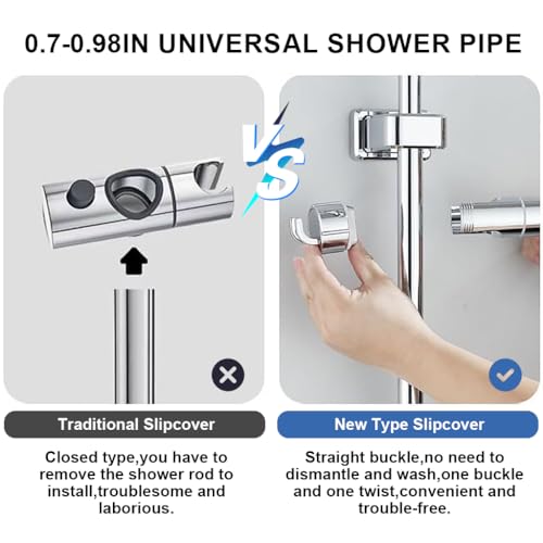 HASTHIP® Bathroom Shower Head Holder with Integrated Hooks Universal Slide Bar Bracket for 16-27mm Modern ABS Dual Hanging Hook Adjustable 3PCS