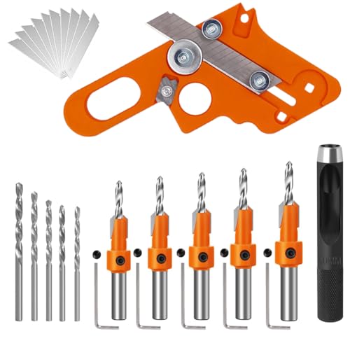 Serplex® 10Pcs Wood Countersink Drill Bit Set with Extra Pilot Bits, Edge Trimmer Tool & Blades Combo for Woodworking, DIY, Journaling, Scrapbooking, Crafts, Planners, 5 Sizes, Hex Key