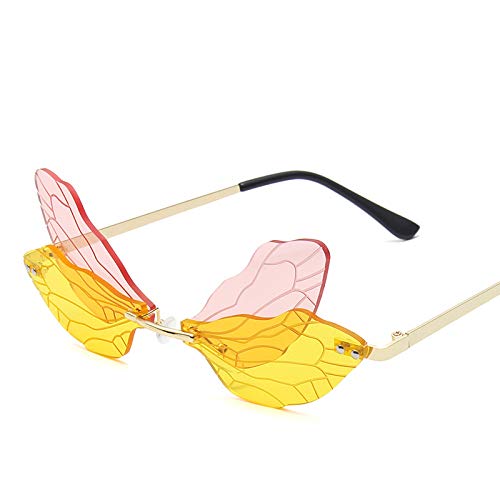 PALAY Frameless Dragonfly Wing Sunglasses with Transparent Ocean Lens for Women and Men | Pink Yellow and Blue Purple