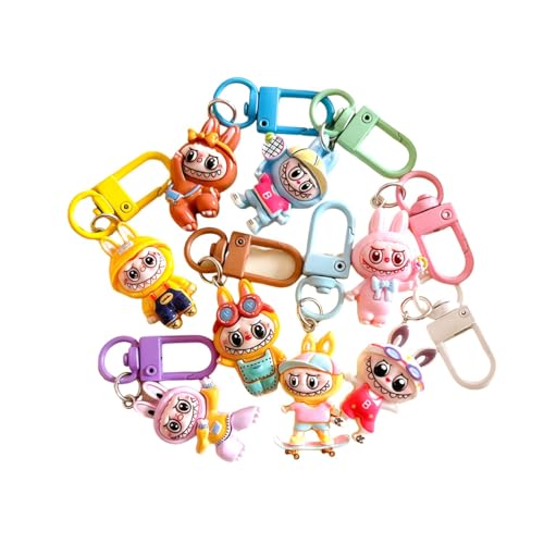 FANCYKU® 8Pcs Bag Charm Cute Doll Keychains Multi-Color Cartoon Monsters Hanging Pendant Keyring Gifts Accessories for Women Girls