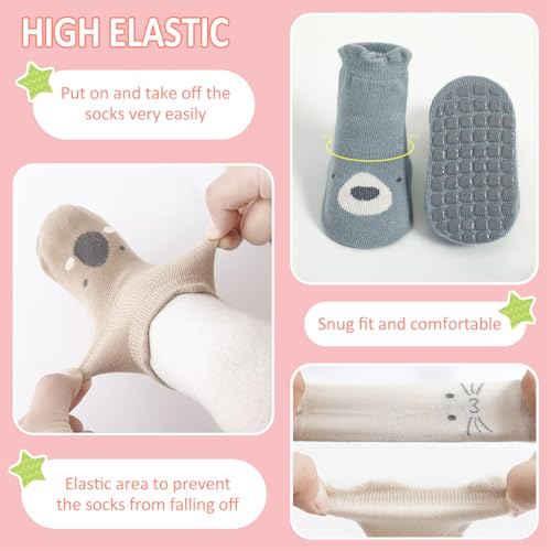 SNOWIE SOFT 5 Pairs Baby Socks Set 0 to 6 Months, Antislip Socks for New Born Baby, Non Slip Grip Ankle Socks with Non Skid Soles Infants Socks for Toddler Girls Boys 6-12 Months Baby Shower Gifts