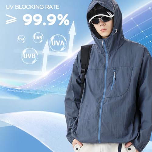 Venzina® Men's Lightweight Athletic Jacket Stylish UPF 50+ Sun Protection Top Quick Dry Full Zip Hoodie with Back Air Vent & Chest Zip Pocket, Waterproof UV Workout Coat for Outdoor, Navy Blue, XL
