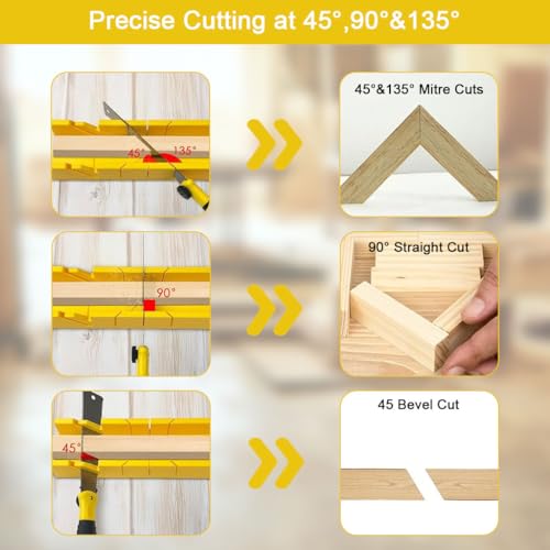 Serplex® 4Pcs Miter Box With Saw Set,12-Inch Mitre Box with 3 Mitre Saws for Precise Miter and Bevel Cuts,with Saw Included for Woodworking Crafting and Carpentry