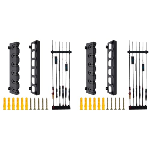Proberos® Metal Wall Mounted Fishing Rod Holder Eva Foam Grips Universal With 6 Slots Deluxe Rack For Casting Telescopic Displaying Rods 2PCS