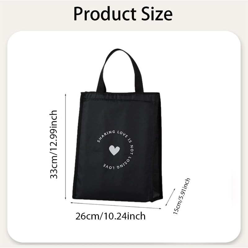 Zibuyu Lunch Bag for Office and School with 26×15×33cm Capacity and Triple Layer Insulation | Black Heart Foldable Cooler Tote