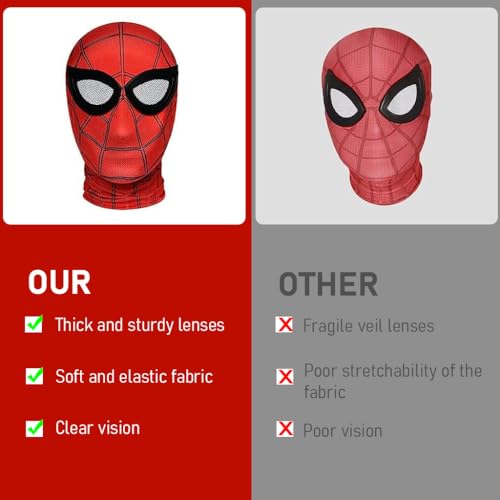 FANCYKU® 3D Spider Mask and Gloves Combo for Kids & Adults, Black & Red Superhero Cosplay Set with Lenses, Ideal for Halloween, Masquerade, Fancy Dress, DIY Crafts, Role Play, Parties