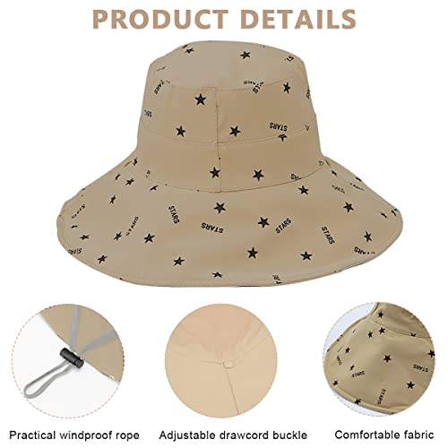 PALAY® Bucket Hat For Women Breathable Wide Brim Sun Hats Reversible Cotton Prints For Daily Activities Travel Camping Hiking Khaki Free Size Multi-Colour 2PCS