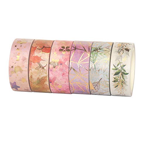 ELEPHANTBOAT Washi Tape Set for DIY Crafts and Journals featuring 6 Rolls 15mm×5M | Gold Decorative Paper
