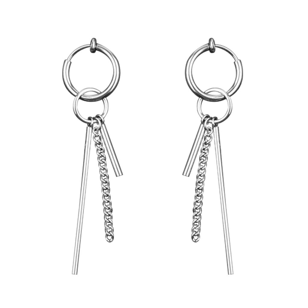 ZIBUYU Earrings for Men and Boys BTS Clip On Hoop Earrings for Women Stylish Titanium Steel Hoop Pendent Chain Earrings Hiphop Pendent Hoop Earrings Korean Hoop Earring 1 Pair