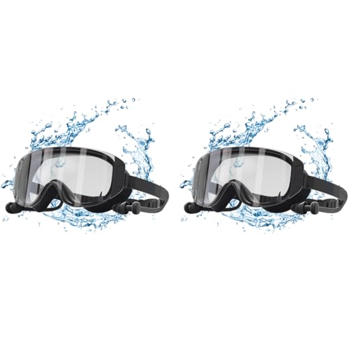 Proberos® Swim Goggles for Men Women with Ear Plugs Big Frame Leakproof Swimming Anti-Fog Diving Professional UV Protection 2PCS
