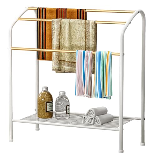 HASTHIP® Towel Rack Robe Bath Towel Drying Rack Toiletries,Assembly Free-Standing Utility Organizer Stand for Bathroom,Balcony 75.2x31.2x73cm