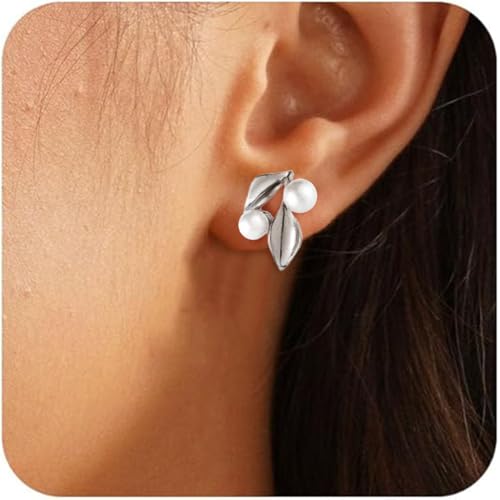 ZIBUYU® Necklace & Ear Studs Combo Set Floral Pearl Necklace Ear Studs Bold Sparkling Rhinestone Embellishment Alloy Chain Necklace Women Jewelry Gift Set