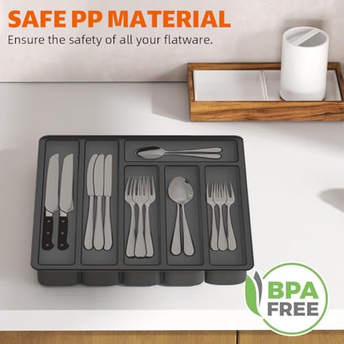 Supvox® Silverware Organizer with Lid 6-Compartment Design Dust Proof Utensil Storage Tray for Drawer and Countertop Drawer Organizer Universal Cutlery for Spoons,Forks,Table Cutters