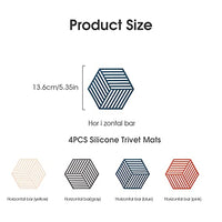 Supvox® 4PCS Silicone Trivet Mats, 5.3inches Hexagon Hot Pads Non-Slip Pot Pads Heat Resistant Bowl Mats Multifunction Kitchen Tool for Bowl Mats, Dish Mats Placemats (Stripes)