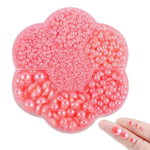MAYCREATE 5800Pcs Nail Pearls Kit for Nails Art, 7 Sizes Flatback Pearls for Face Eyes Makeup, Round Flat Back Pearl for Charms DIY Crafting Charms Decorations Rhinestones Accessories, Pink