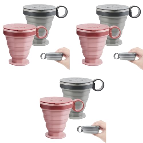 HASTHIP® 2 Pack Collapsible Cup for Travel Accessories 220ml Silicone Foldable Glass with Lids Handles Reusable Expandable Drinking Camping Outdoor 3PCS