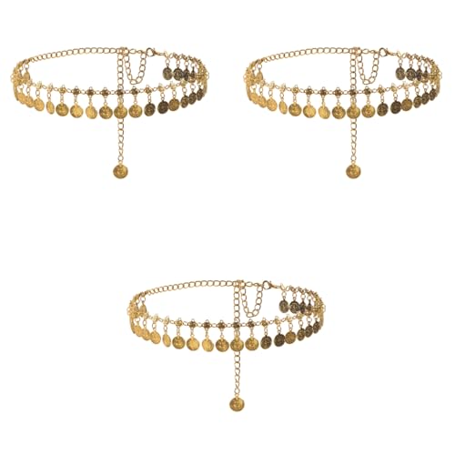 SANNIDHI® Waist Chain Gold Coin Tassel Belts Boho Belly Hip Chains for Women Saree Adjustable Vintage Western Fashion Cowgirl for Dresses Jeans Skirts 3 PCS