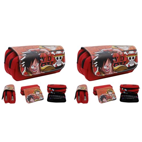 FANCYKU® Polyester One Piece Pencil Case Anime Pouch Cartoon Prints Pen Large Capacity Pu Bag Stationery Organizer Students Gift Multicolor 2PCS