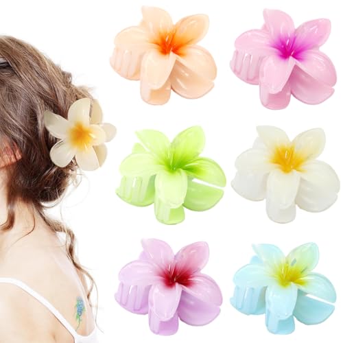 ZIBUYU Girls Hair Clip for Girl 6pcs Hawaiian Flower Hair Claw Clips Multi Color Plastic Hair Claw Clips for Girls Cute Hair Claw Clips for Girl Women Hair Accessories Hair Dressing for Girls Teens