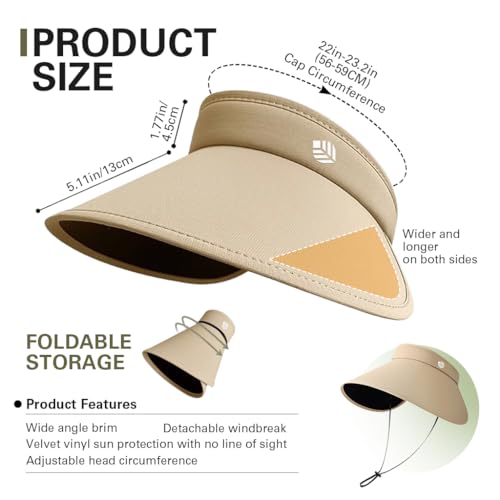 Venzina® UPF 50+ Sun Visor Hat for Women Ultra Wide Brim Outdoor Summer Cap UV Protection Visor Blackout Liner Design Packable Travel Hiking Hat Adjustable Elastic Closure Fashion Beach Hat