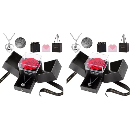HASTHIP® Rose Flower Valentine's Day Preserved Necklace Eternal Creative I LOVE U Projection Gift Set Mother's Day 2PCS
