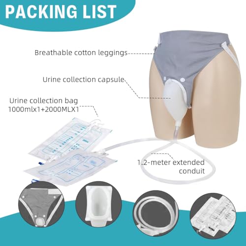 HANNEA® Wearable Urine Collector for Elderly Men Portable Silicone Breathable Cotton Pants Reusable Collection Bag 2000ml 1000ml Type 3PCS