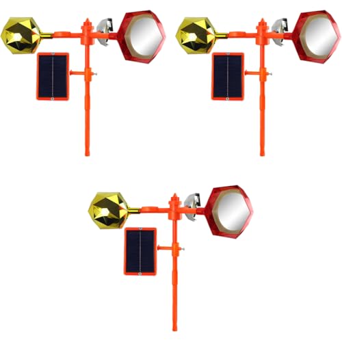 HASTHIP® Outdoor Solar Bird Repellent 360 Rotatable Deterrent Device with Horn High Decibel Multi Warning Sounds Detector Reflectors Pigeon for Balcony Garden House 3 PCS