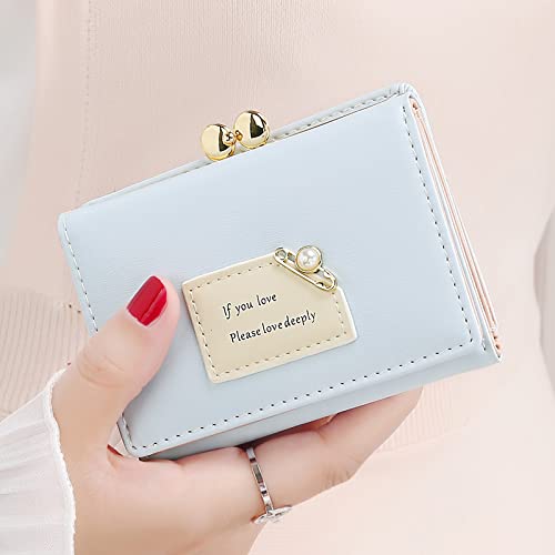 PALAY Mini Wallet for Women with Heart Metal Buckle and Card Slots | Blue PU Leather Clutch