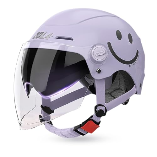 Proberos® Adult Electric Bicycle Helmet Riding Helmet Scooter Safety Helmet, Padded Safety Helmet with Face Cover, Goggle Detachable Ear Muffs, Adjustable Chin Strap & Red Reflective Sign Purple