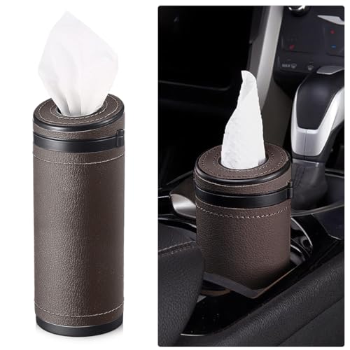 HASTHIP® Car Tissue Paper Holder Cylinder Box 2.75'' PU Leather Round Container Fit for Van Bathroom Office Use Cup Tube 2PCS