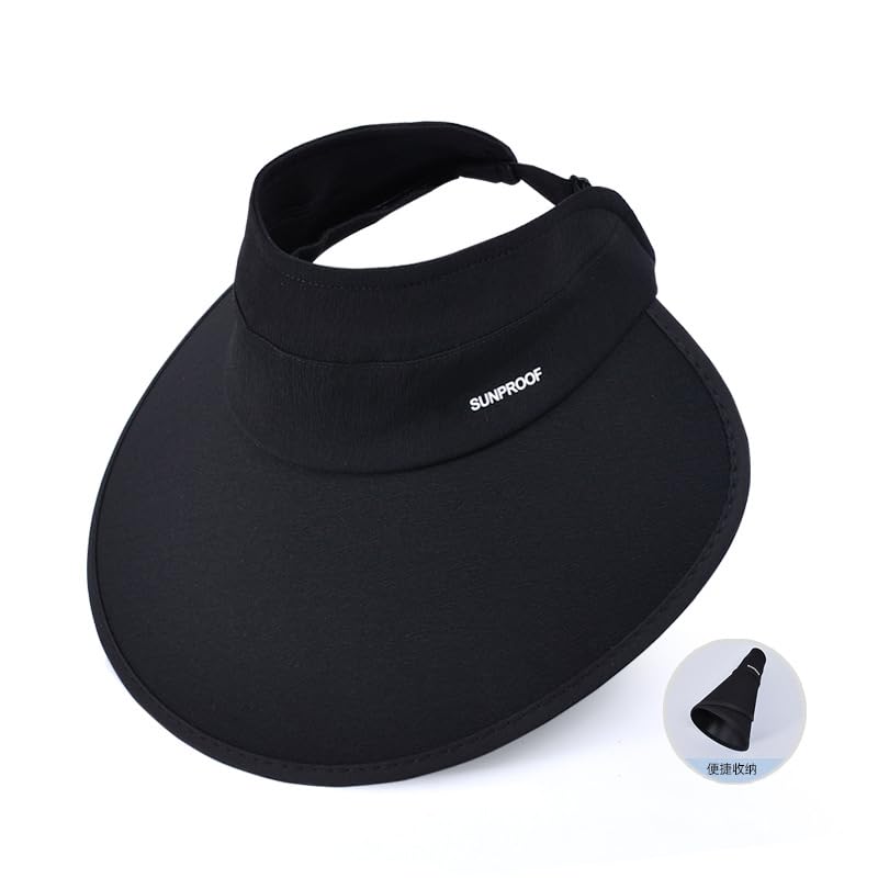 SANNIDHI® Sun Visor Hat for Women UV Sun Protection Wide Brim Sun Visor Hat, Adjustable Elastic Closure, Dark-coated Underbrim, Packable Travel Hat Beach Hat Outdoor Sun Cap, Black