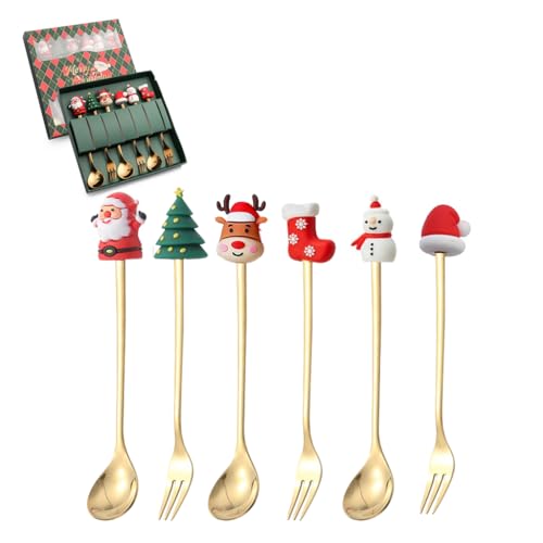Supvox® 6pcs Classic Pattern Christmas Stainless Steel Tea Spoon Set,Perfect for Gatherings and Gifts-Red