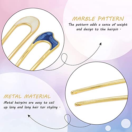 ZIBUYU® Hair Pins for Women Girls Stylish French Metal U Pins for Hair Forks Hair Clips, Pins Sticks Hair Accessories Juda Pins for Hair Bun Women & Girls (Blue & White) 4 Pcs