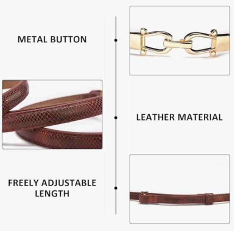 Zibuyu Women's Skinny Leather Belt for Dresses and Jeans with Elegant Gold Buckle | Adjustable Fashion Accessory
