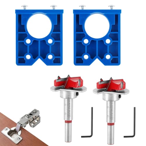 Serplex® 2PCS 35mm Hinge Jig Drill Bits Set for Cabinet Cupboard Door, Concealed Hinge Jig Hole Saw Cutter Kit with Guide, Heavy Duty Hinge Drill Positioner, Easy Woodworking Tool for Furniture