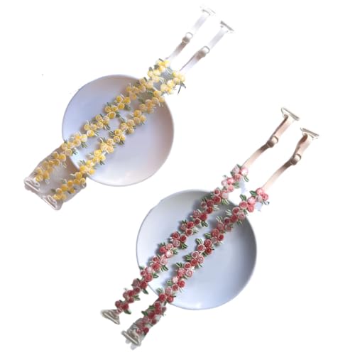 SANNIDHI® 2 Pairs Bra Straps for Women, Embroidered Floral Fancy Straps for Bra, 1.8cm Width Adjustable Replacement For Off Shoulder Tops Evening Dress