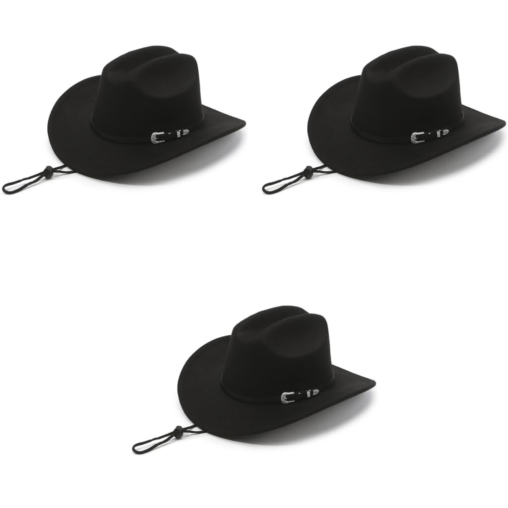 PROBEROS Western Cowboy Hat for Men with Roll Up Fedora Style and Buckle Belt Black 3PCS