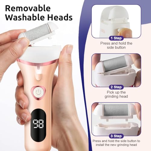 HANNEA® Callus Remover Feet Pedicure Kit Women Foot Scrubber Dead Skin Machine Rechargeable Care 3PCS