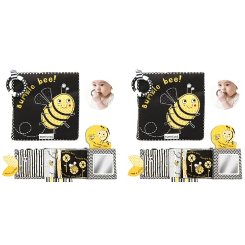 SNOWIE SOFT® Cartoon Bee Cloth Books Baby Toys for 6 to 12 Months Sensory Books for Babies Touch and Feel Crinkle Non-Toxic Washable Early Educational Toy 2 PCS