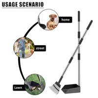 HASTHIP® Dog Pooper Scooper Tray Set, Dog Pooper Scooper for Large and Small Dogs with Long Handle, Adjustable Stainless Steel Rake Poo Rake for Dirt, Gravel, Lawns, Grass