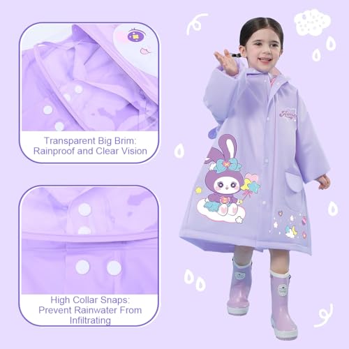 SNOWIE SOFT® Hooded Raincoat for Kids Wide Brim EVA Knee Length with Storage Bag Cartoon StellaLou Print 3-5 Years Old Recommended Height 105-115cm 2 PCS