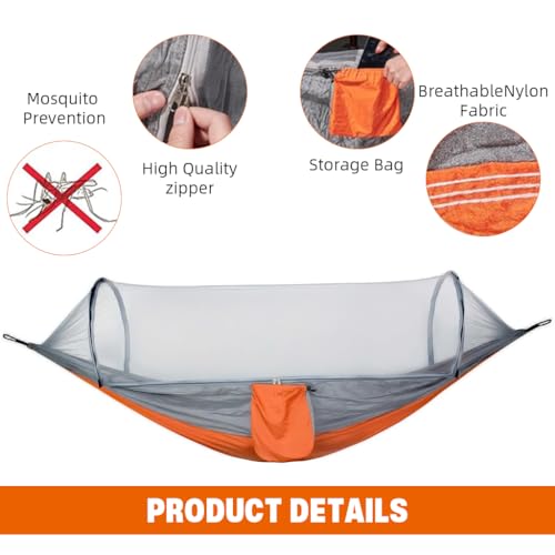 Proberos® Portable Outdoor Camping Hammock with Mosquito Net Swing Sleeping Bed Design Ultralight Parachute Nylon Drawstring Pouch 660lbs Loading Capacity Installation Kit 2PCS