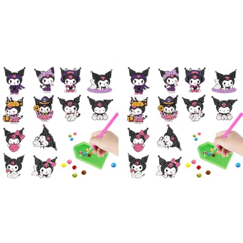 PATPAT® DIY Diamond Painting Art Kit Kuromi Stickers Material Kit with Tools 24PCS Cartoon Kawaii for Crafts Scrapbooking